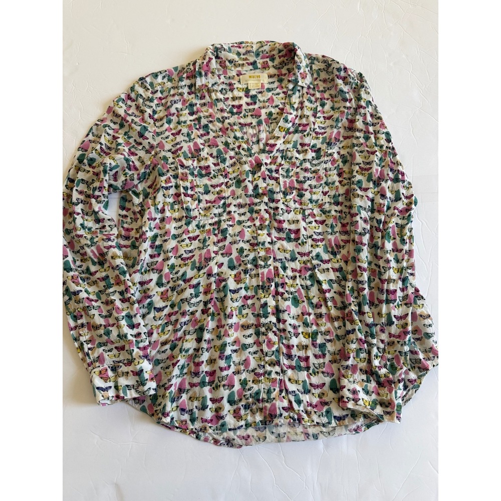 Maeve Anthropologie Butterfly Print Button Down Shirt Long Sleeve Multi Color 2